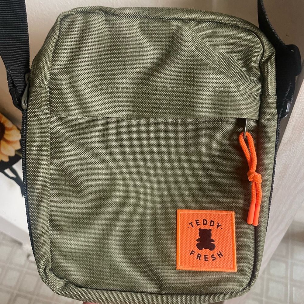 Teddy Fresh Green and Orange Messenger Bag Durable Canvas
